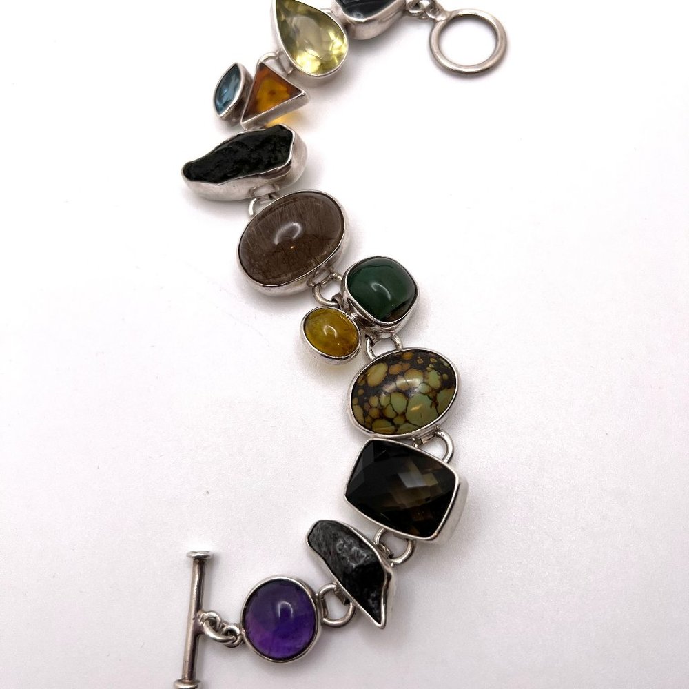 925 Chunky Gemstone Toggle Bracelet - image 2